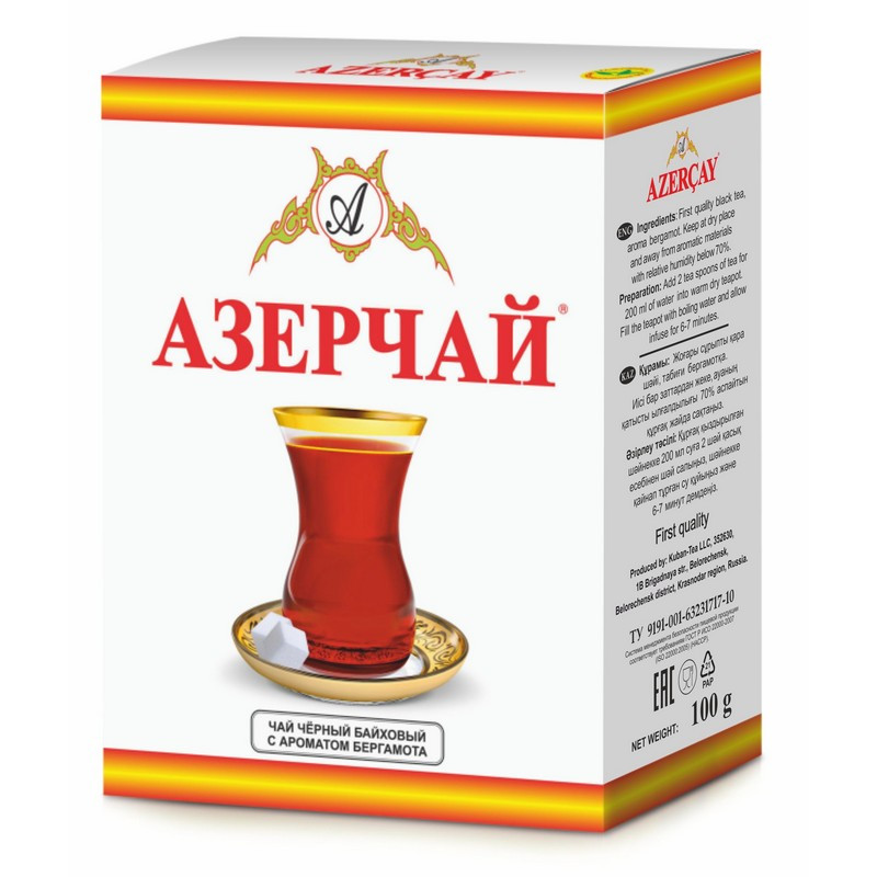 Чай Азерчай черный с ароматом бергамота среднелестовой,100г 250190, (2шт.)