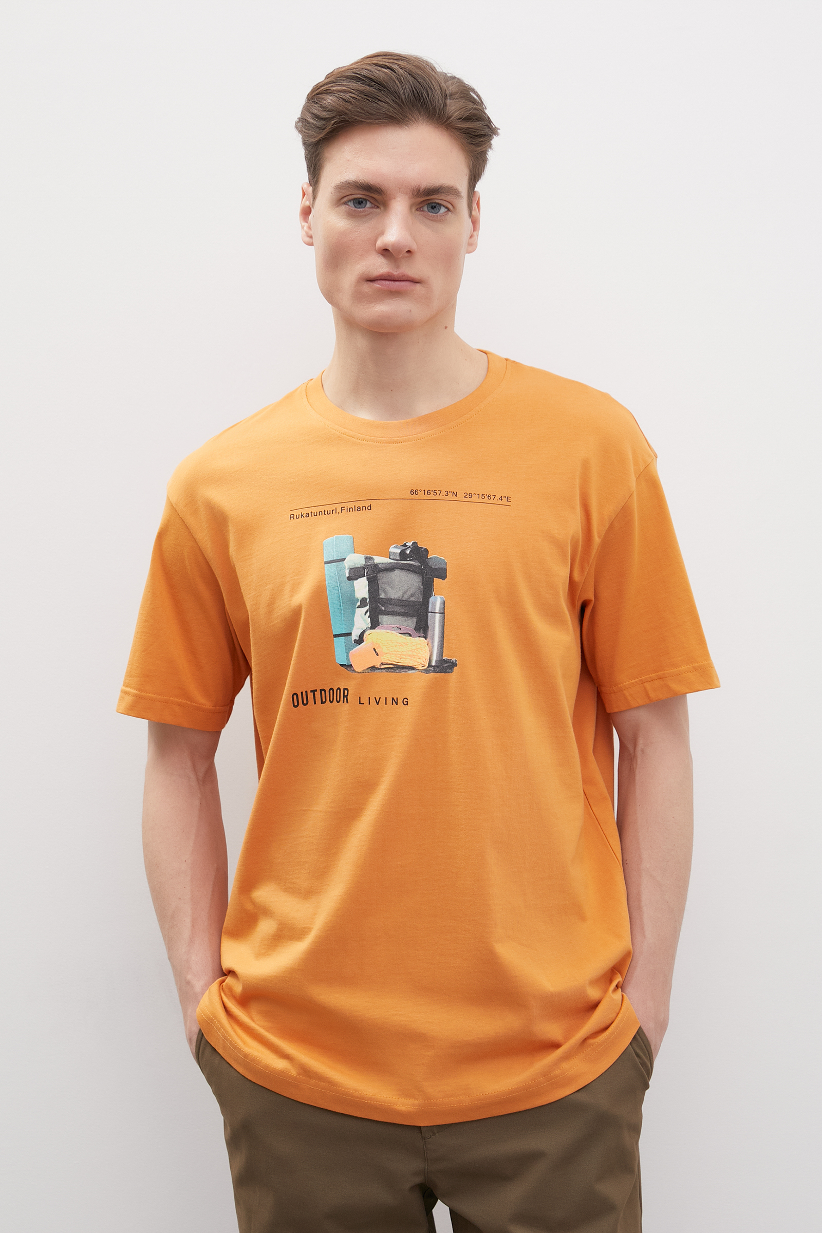 

Футболка мужская Finn Flare FBD210107 оранжевая 2XL, Оранжевый, FBD210107