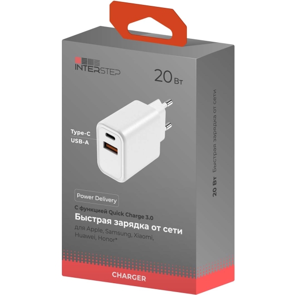 фото Сетевое зарядное устройство interstep 2usb-type-c(pd20w)+usb-a(qc18w) white