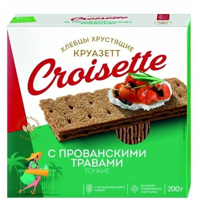 

Хлебцы Croisette тонкие ржано-пшеничные с прованскими травами, 200 г х 16 шт