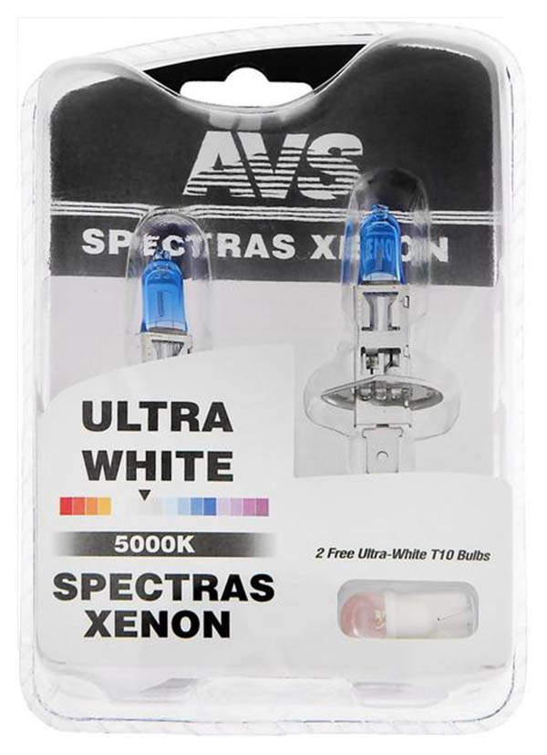 фото Лампа автомобильная avs spectras xenon 5000k, h1, 12 в, 75 вт, + t10, набор 2 шт