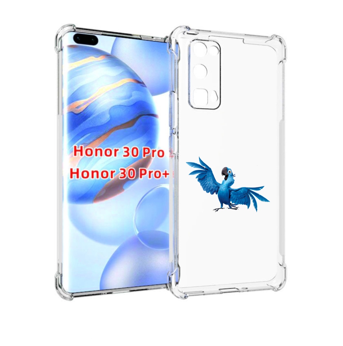 

Чехол бампер MyPads голубой-попугайчик для Honor 30 Pro, Прозрачный, Tocco