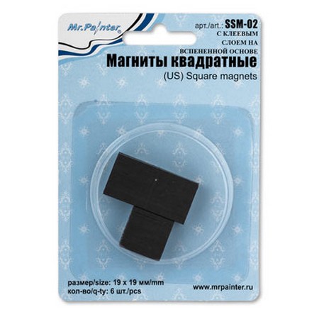 

Mr.Painter Магниты квадратн. с клеев. слоем на вспененной основе 6 шт. SSM-02, 1.9x1.9 см, Черный