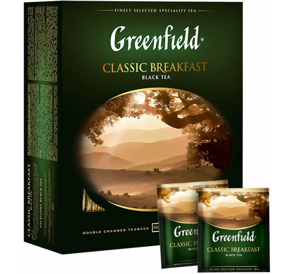 Чай GREENFIELD (Гринфилд) Classic Breakfast, черный, 100 пакетиков в конвертах по 2 г