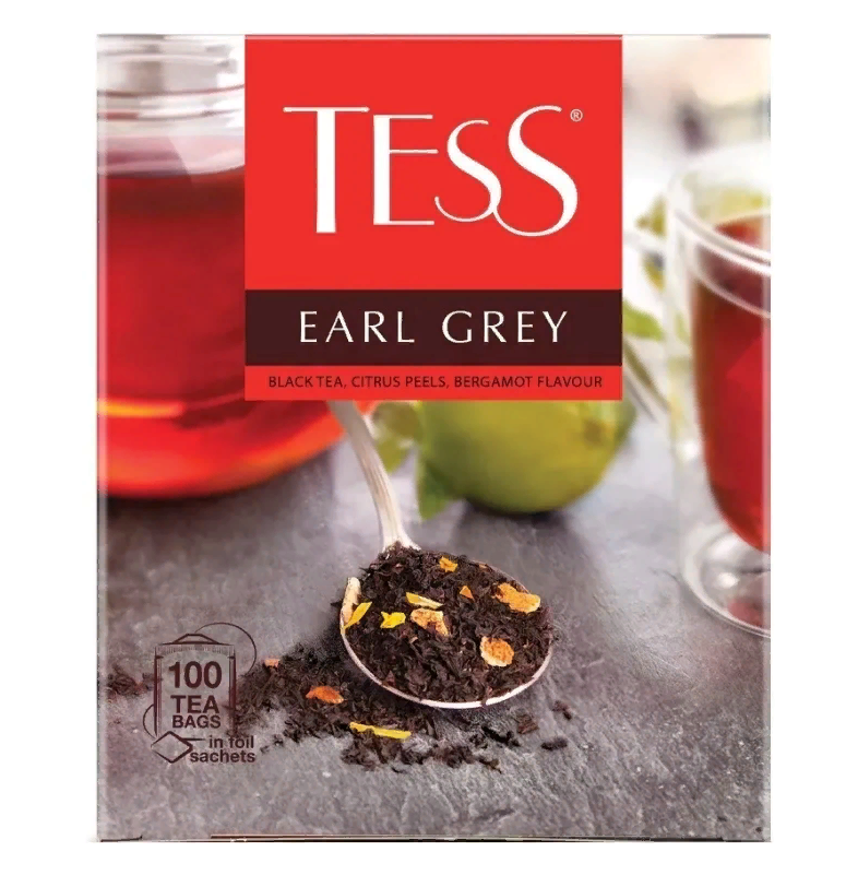 Чай TESS (Тесс) Earl Grey, черный, с цедрой лимона, 100 пакетиков в конвертах по 1,8 г