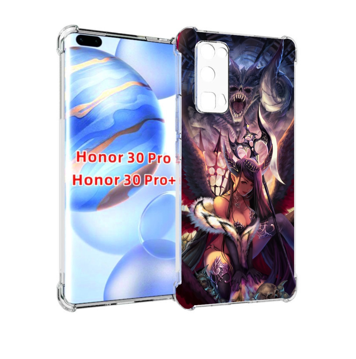 Чехол бампер MyPads девушка с демоном на фоне женский для Huawei