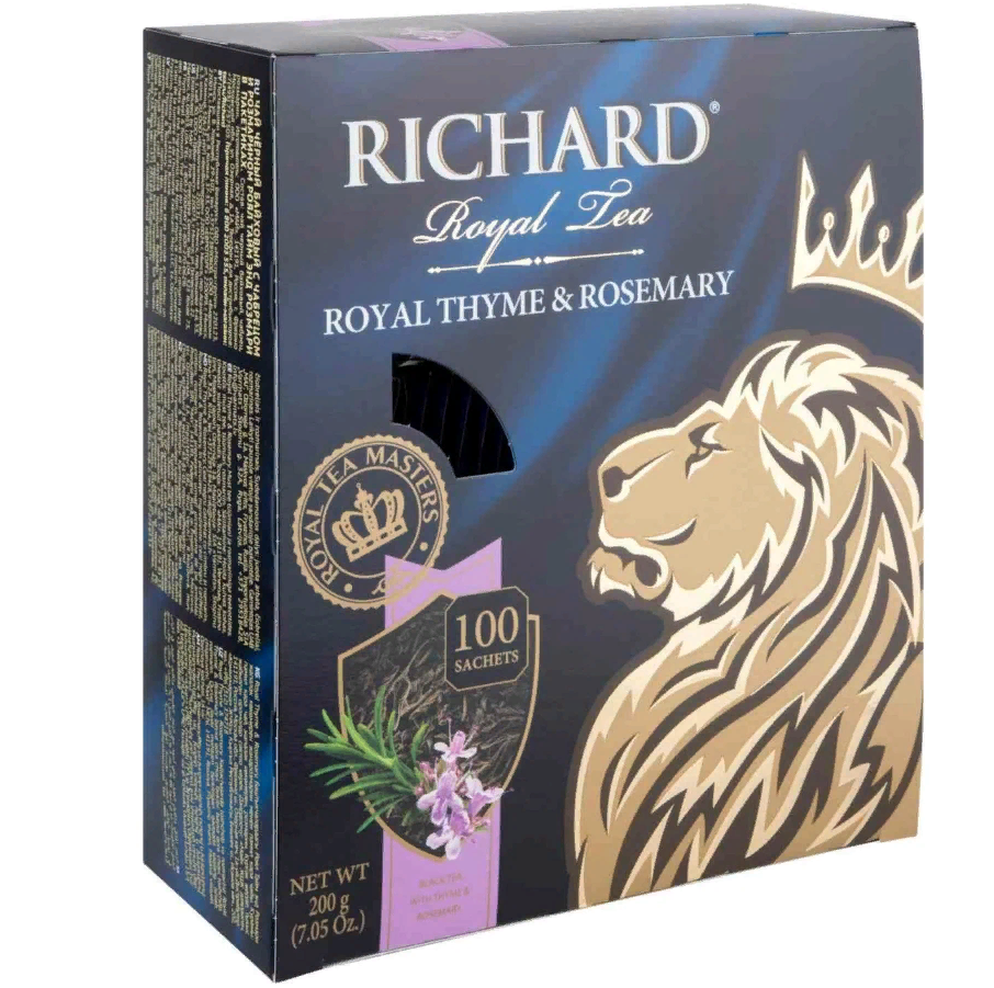 Чай RICHARD Royal Thyme & Rosemary, черный с чабрецом и розмарином, 100 пакетиков по 2 г