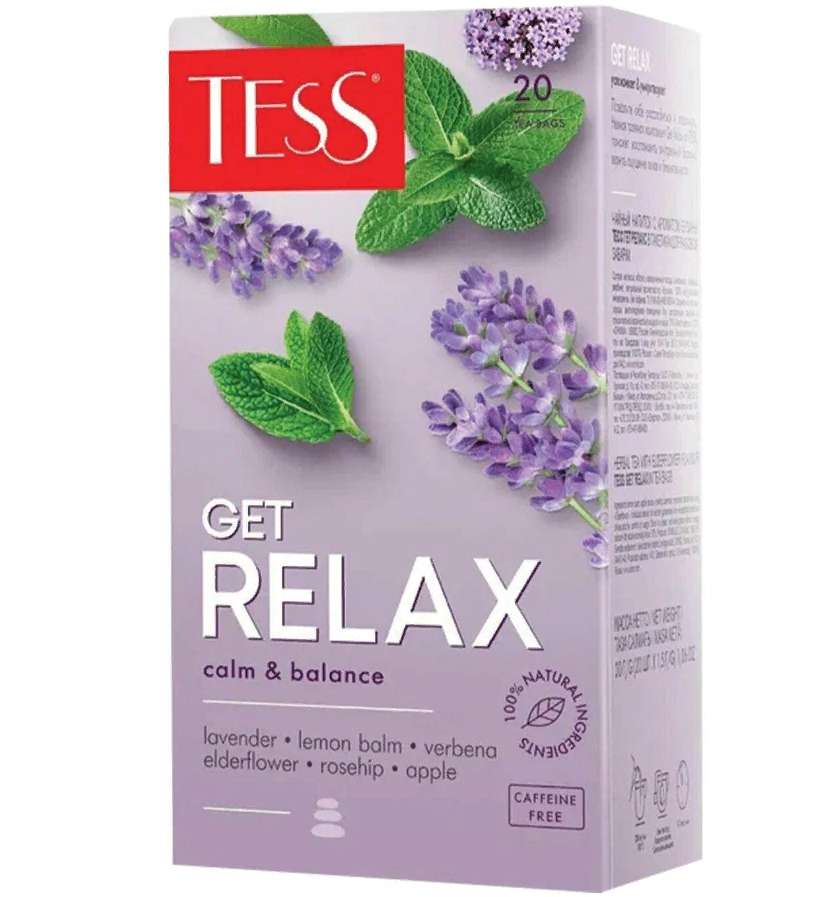 Чай TESS (Тесс) Get Relax, зеленый с мелиссой, яблоком, шиповником, 20 пакетиков по 1,5 г