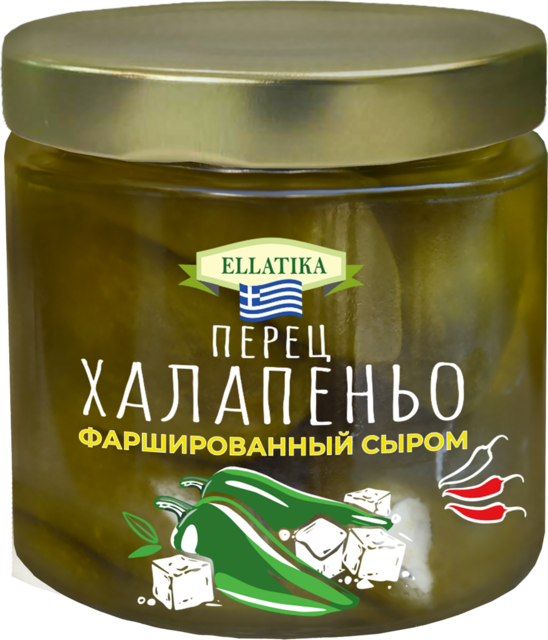 фото Зеленый острый перец халапеньо фарш. сыром, в подсолнечном масле, ellatika, 210 гр
