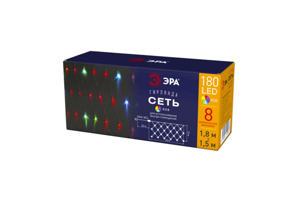 

Световая сетка ЭРА ENIS-01R Б0041902 1,8x1,5 м разноцветный/RGB, ENIS-01R