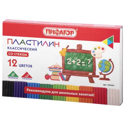 Пластилин классический Пифагор арт. 105434, 12 цв. х 10 уп.