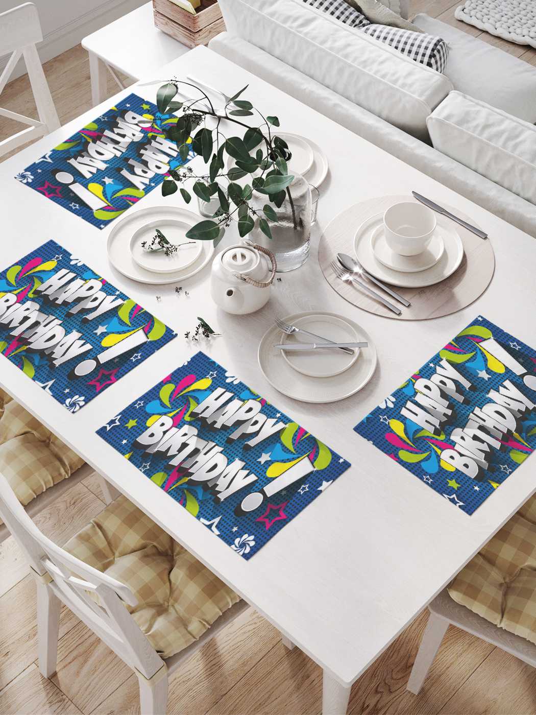 

Комплект салфеток JoyArty "Фейерверк для именинника" для сервировки стола 32х46 см, 4шт, Синий