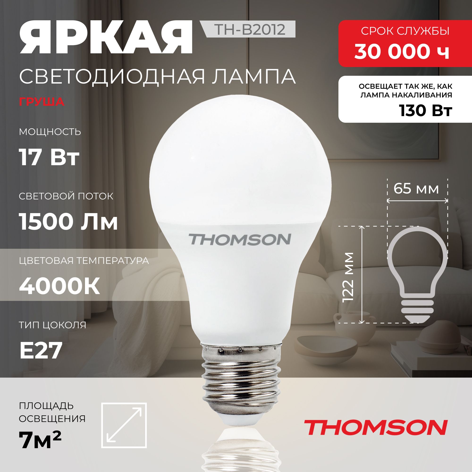 

Лампочка светодиодная Thomson, TH-B2012, 17W, E27, Thomson T-HB-E27-P