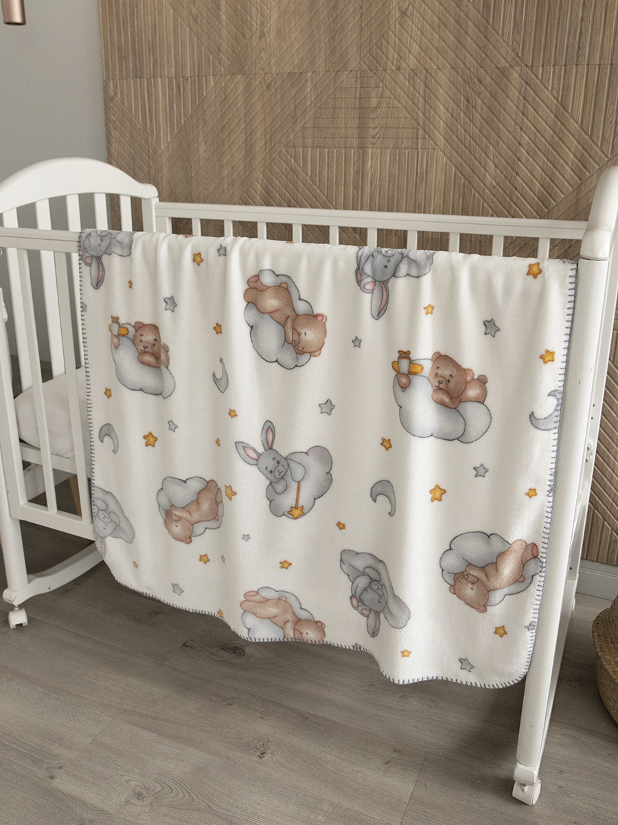 

Плед плюшевый Baby Nice 100х140 см Спящие мишки, Белый, Микрофланель