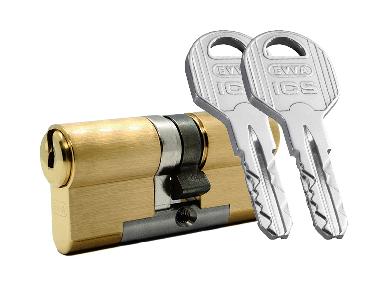 

Цилиндр EVVA ICS ключ-ключ с функцией Vario (размер 66х31 мм) - Латунь (5+5 ключей), Золотистый