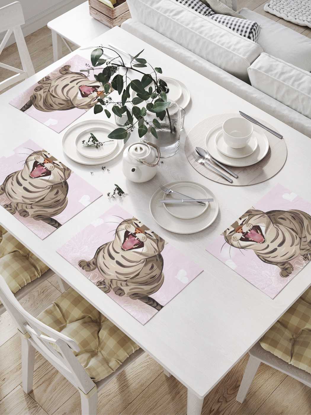 

Комплект салфеток JoyArty "Кот поздравляет" для сервировки стола 32х46 см, 4шт, Розовый