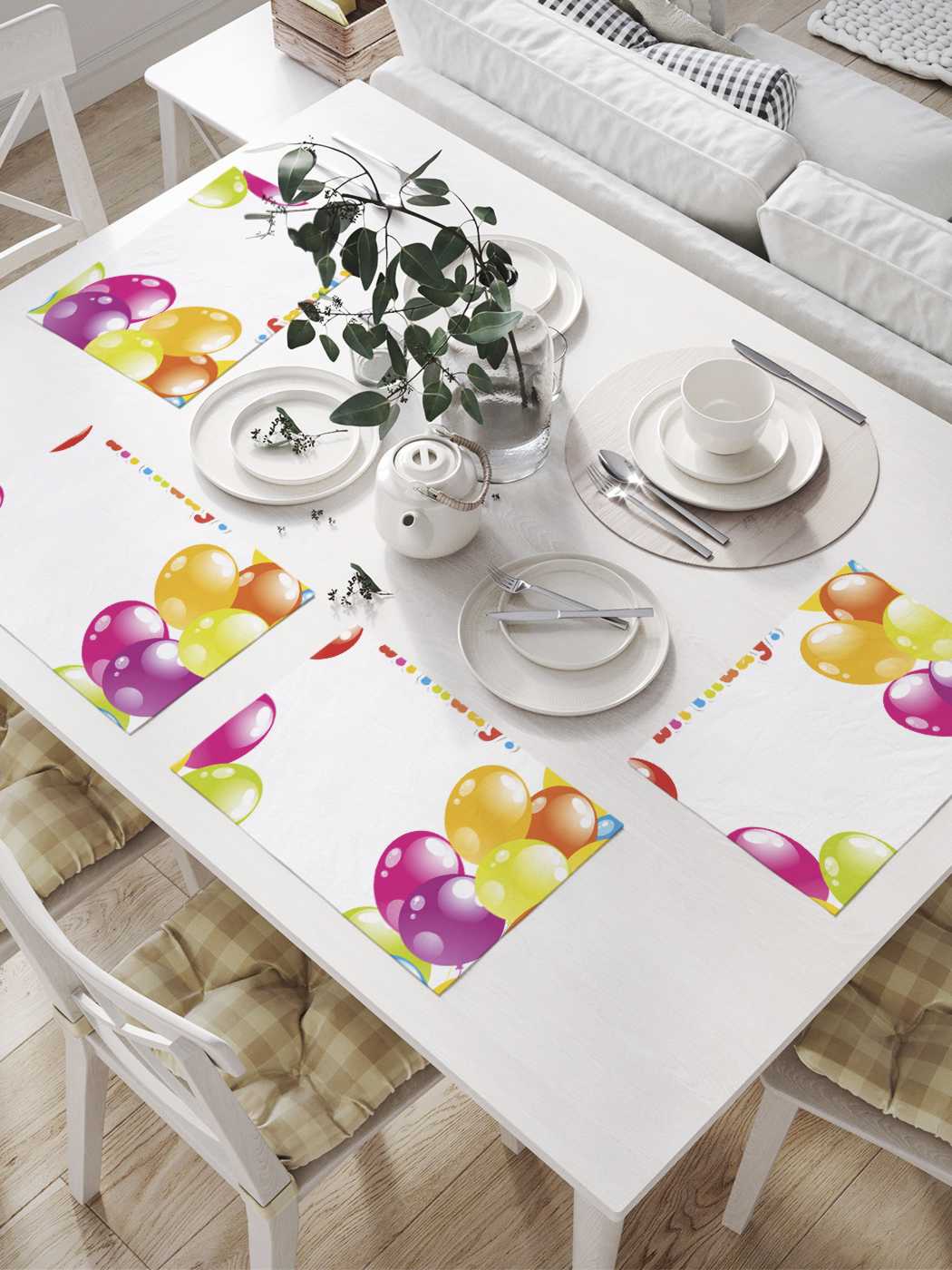 

Комплект салфеток JoyArty "Праздничные воздушные шары" для сервировки стола 32х46 см, 4шт, Белый