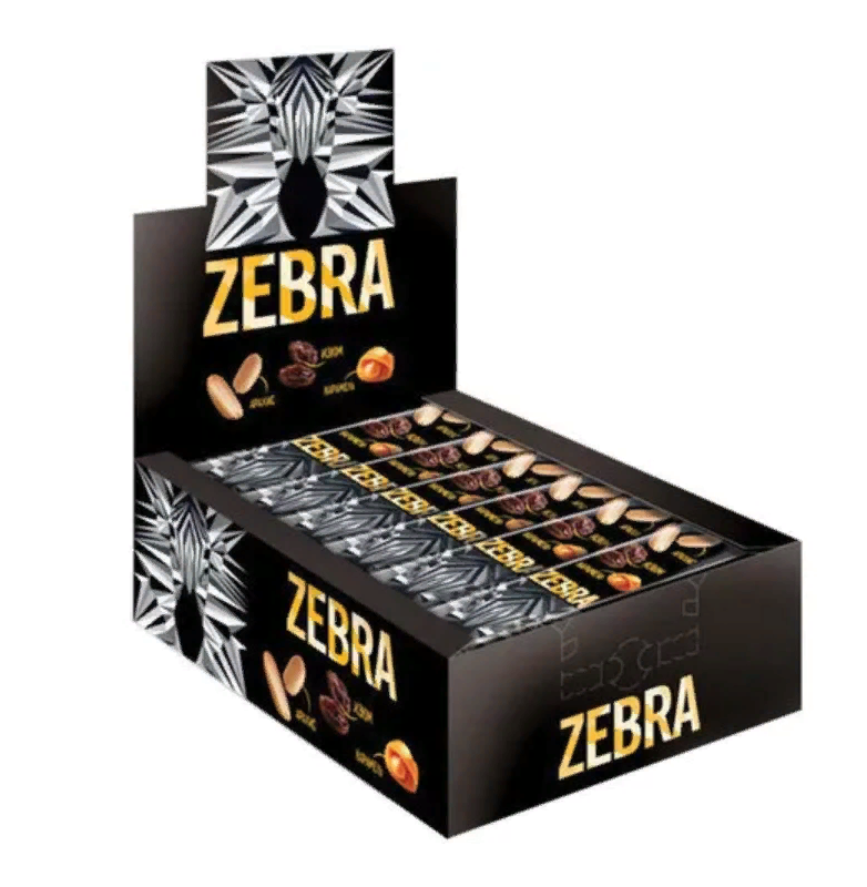 Батончик вафельный глазированный ZEBRA с изюмом и арахисом в мягкой карамели, 40 г