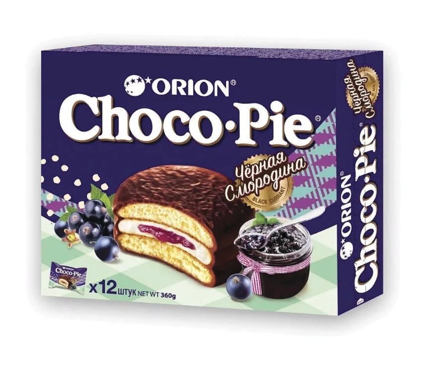 Печенье ORION Choco Pie Black Currant темный шоколад со смородиной 360 г (12 штук х 30 г)