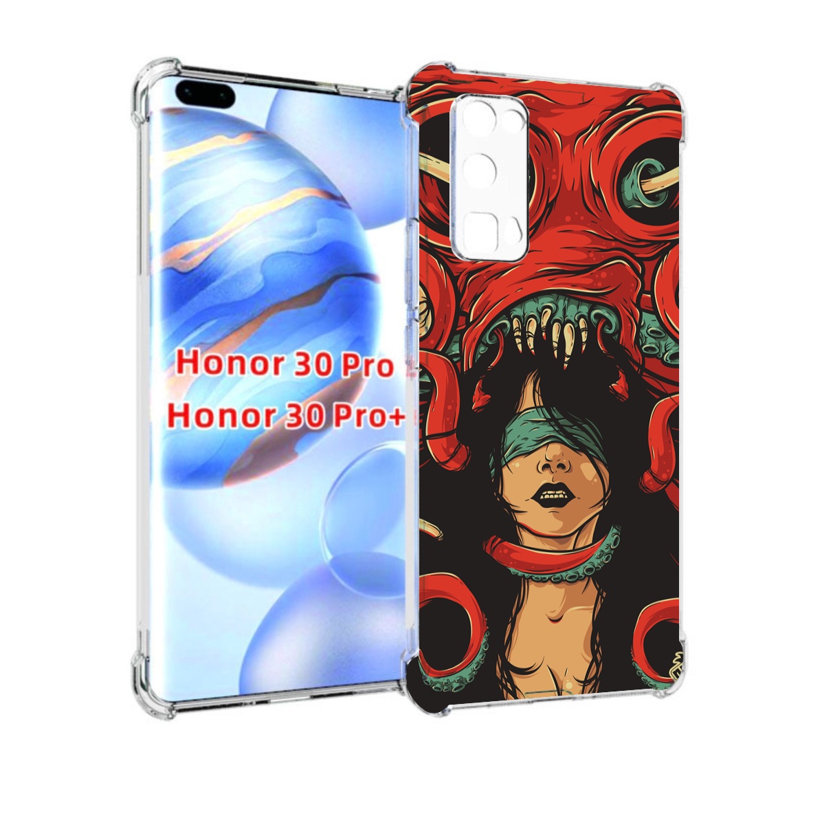 

Чехол бампер MyPads девушку-съедает-осьминог для Honor 30, Прозрачный, Tocco