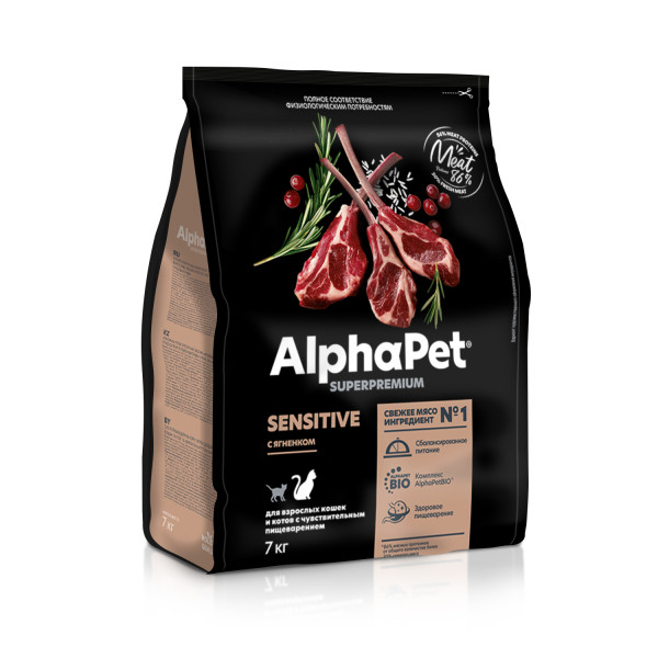 

Сухой корм для кошек AlphaPet Superpremium с ягненком, 7 кг