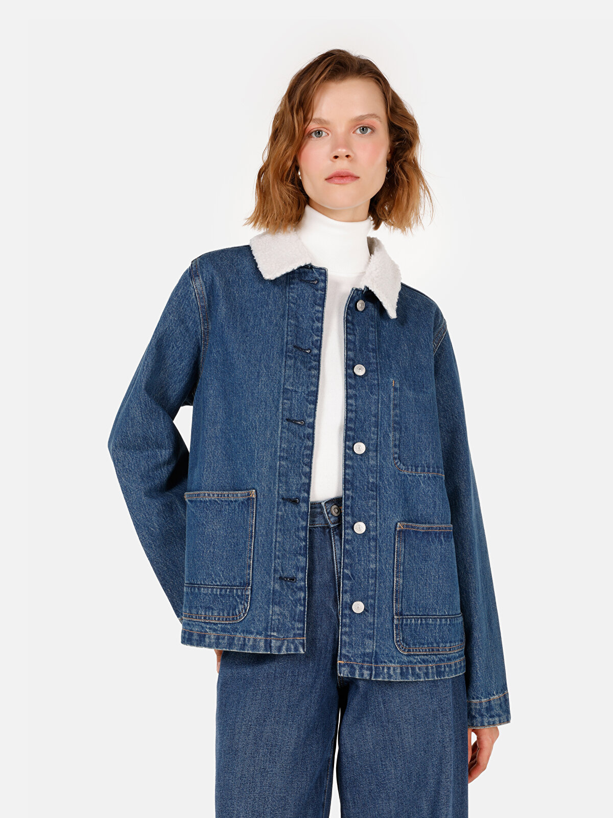 Джинсовая куртка женская Colins CL1070874 голубая M 4990₽