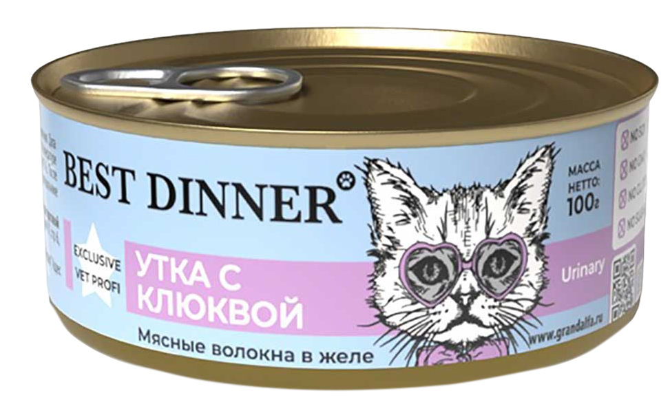 фото Влажный корм для кошек best dinner urinar при мочекаменной болезни, утка, клюква, 100г