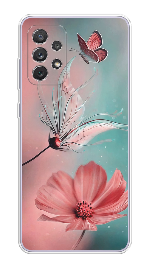

Чехол на Samsung Galaxy A73 "Бабочка и цветок", Голубой;розовый, 2104650-1