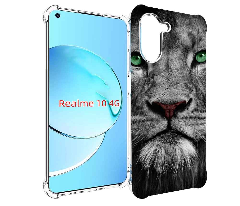 

Чехол MyPads Лев-зеленоглазый мужской для Realme 10, Прозрачный, Tocco