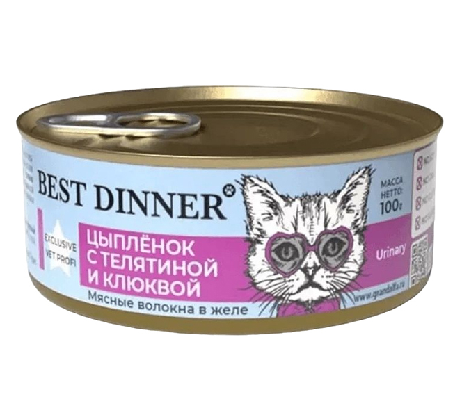 фото Влажный корм для кошек best dinner urinar, цыпленок, телятина с клюквой, 100г