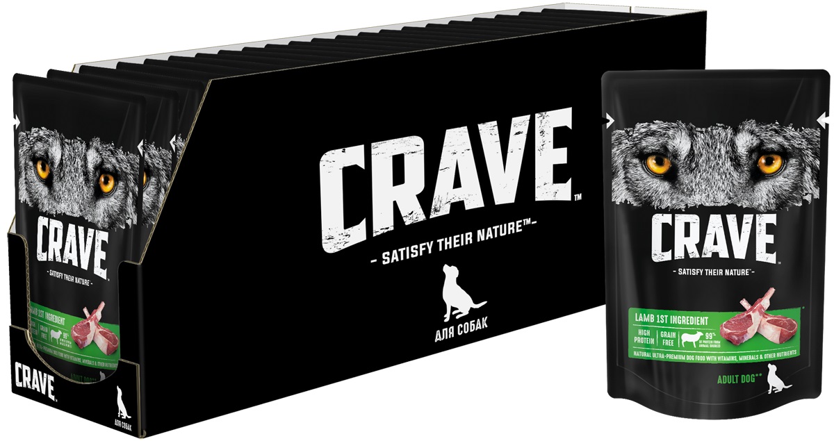 Влажный корм для собак Crave, ягненок, 28 шт по 85 г