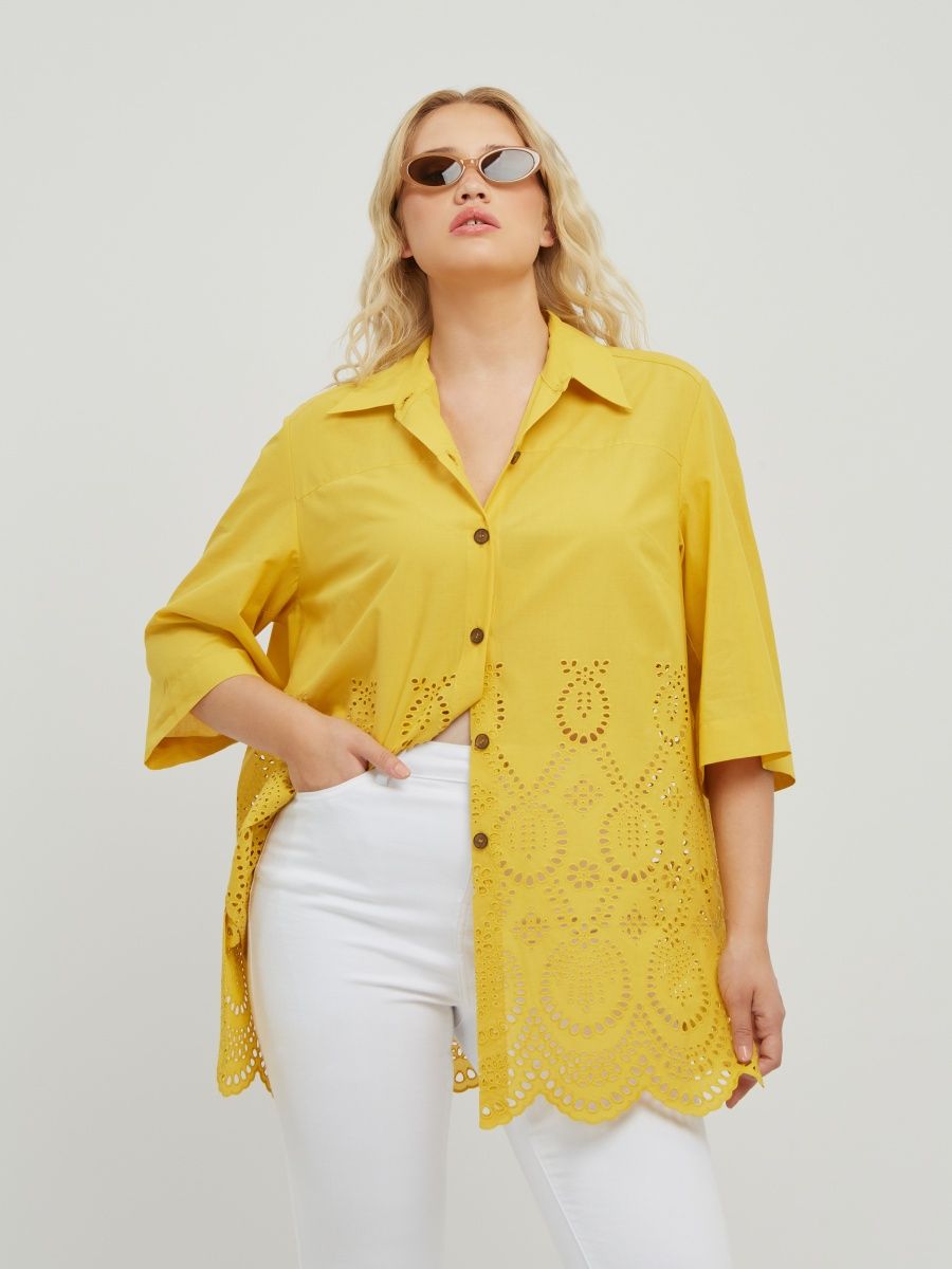 

Рубашка женская MAT fashion Plus size_3027 желтая S, Желтый, Plus size_3027