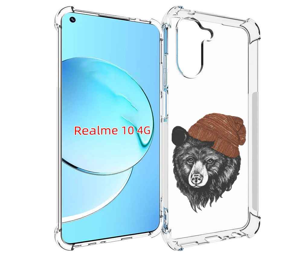 

Чехол MyPads Медведь в шапке 2 для Realme 10, Прозрачный, Tocco