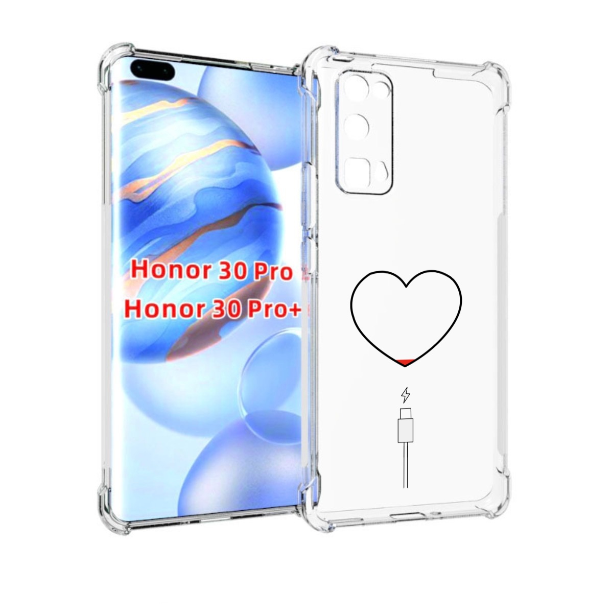 

Чехол бампер MyPads зарядка-сердца для Honor 30 Pro, Прозрачный, Tocco