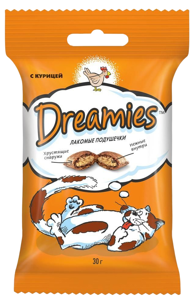 

Лакомство для кошек DREAMIES подушечки с курицей, 30 г
