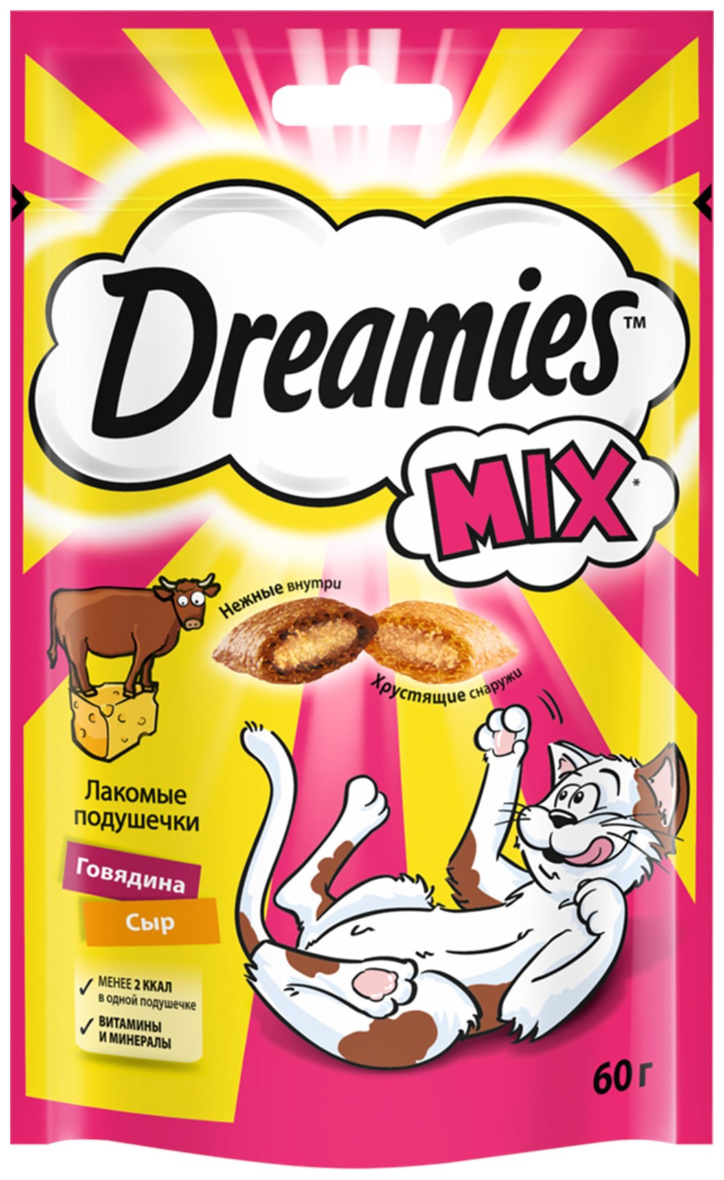 Лакомство для кошек Dreamies Mix говядина с сыром 60 г 291₽