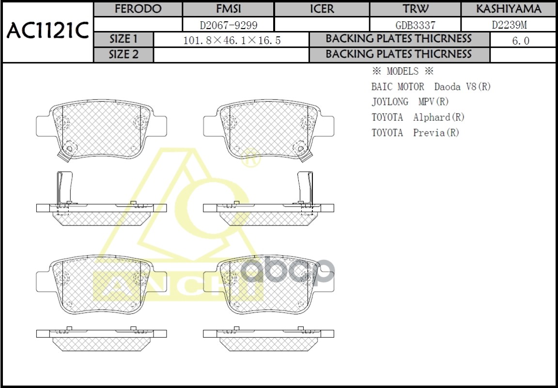 

Тормозные колодки Toyota Avensis T25 , Corolla Euro, Estima Задн.