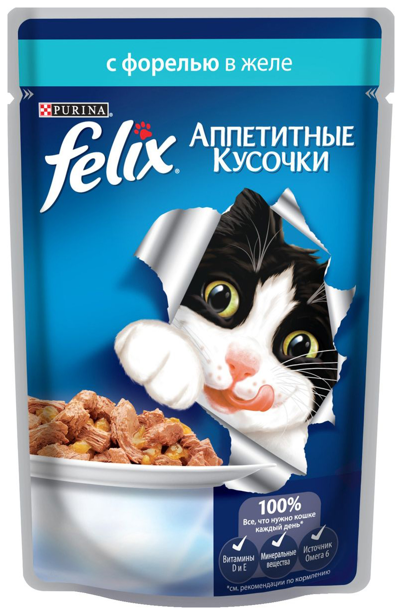 

FELIX Аппетитные кусочки пауч желе 85 гр форель для кошек 12493531