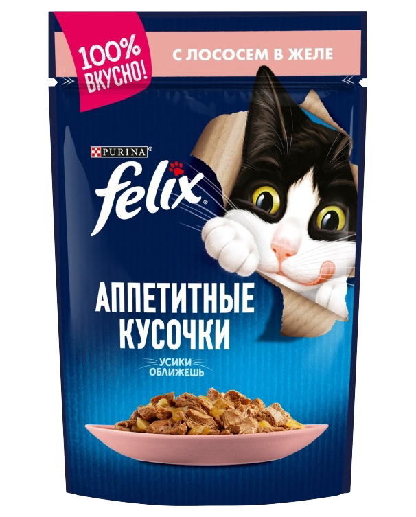 

FELIX Аппетитные кусочки пауч желе 85 гр лосось для кошек 12493517