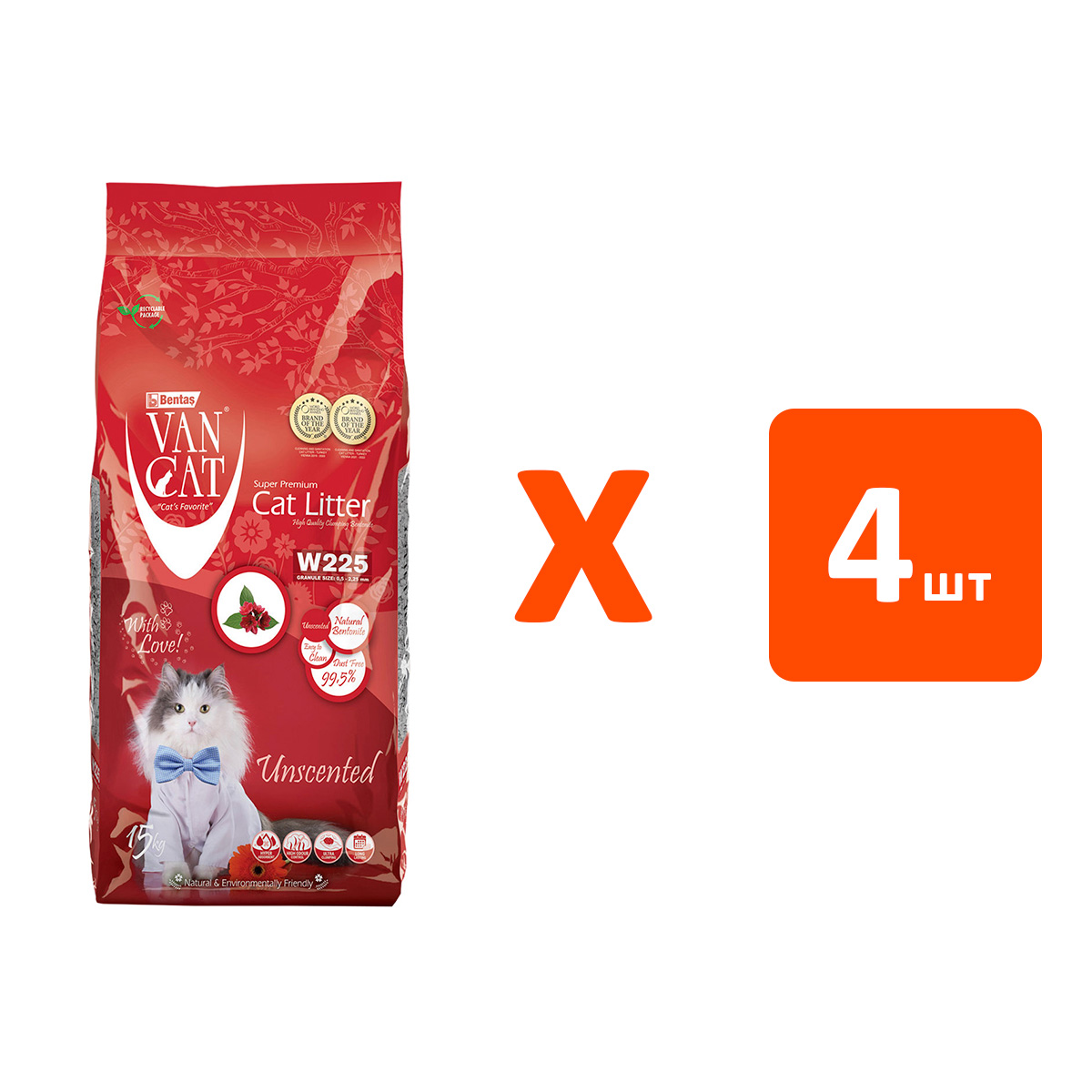 

VAN CAT VAN CAT NATURAL наполнитель комкующийся для туалета кошек 100 % Натуральный (15 кг