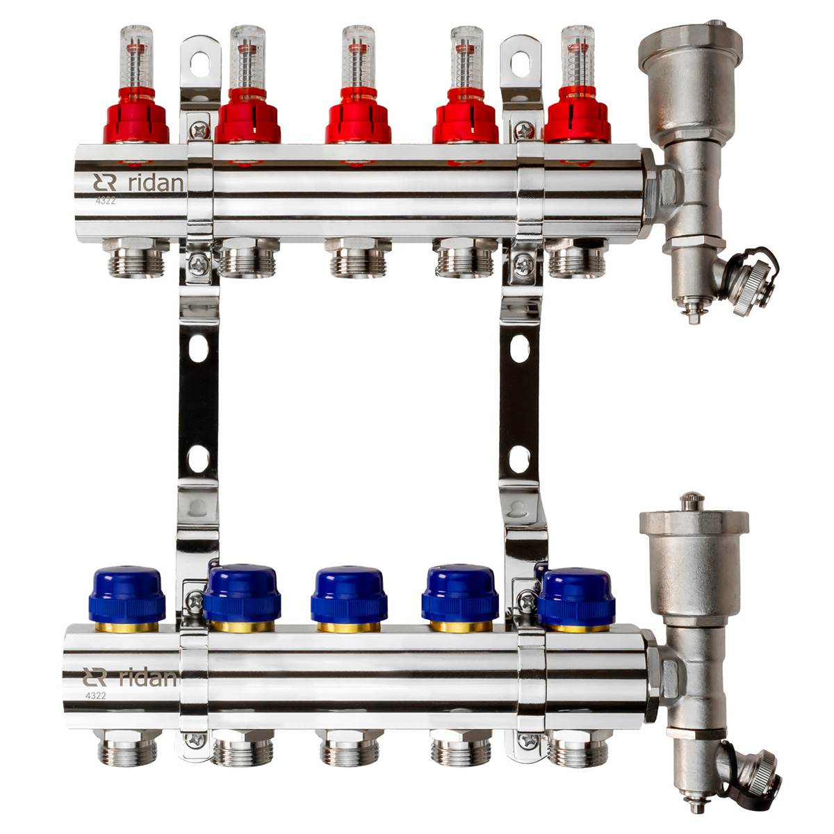 Комплект коллекторов Ридан FHF-5RF set с расходомерами, 5 контура комплект присоединения valteс 1 2 для счётчиков воды