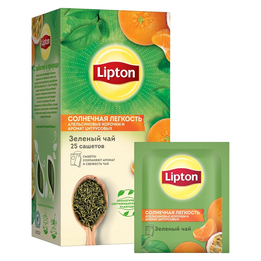 Чай Lipton Солнечная лёгкость, зелёный с добавками, 25 пакетиков