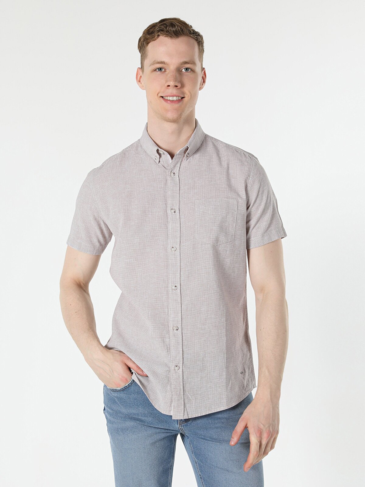 Рубашка мужская Colins CL1049450_Q1.V1 бежевая XL
