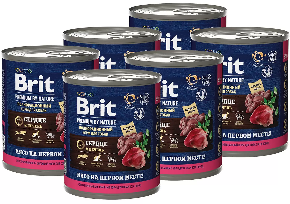 

Консервы для собак Brit Premium by Nature, паштет, с сердцем и печенью, 6 шт по 850 г