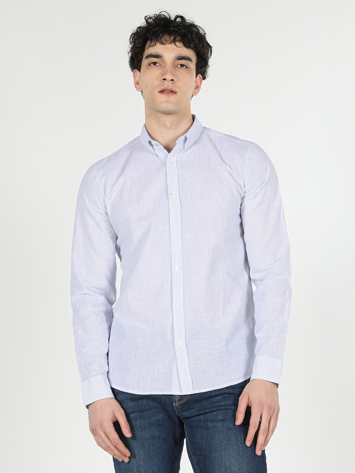 Рубашка мужская Colins CL1057801_Q1.V1 голубая XL