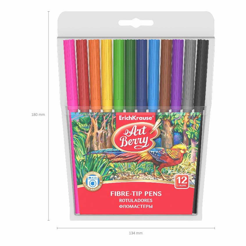 

Фломастеры ErichKrause ArtBerry Super Washable 12 цветов, Разноцветный