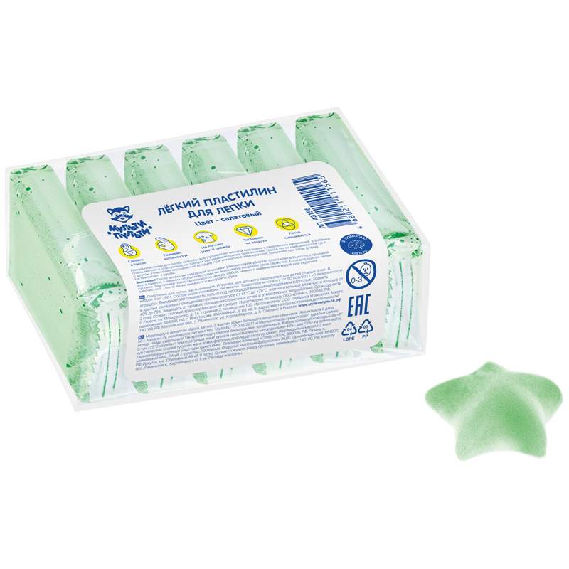 

Легкий пластилин Мульти-Пульти арт. 332893, 60 г., салатовый, 3 шт.