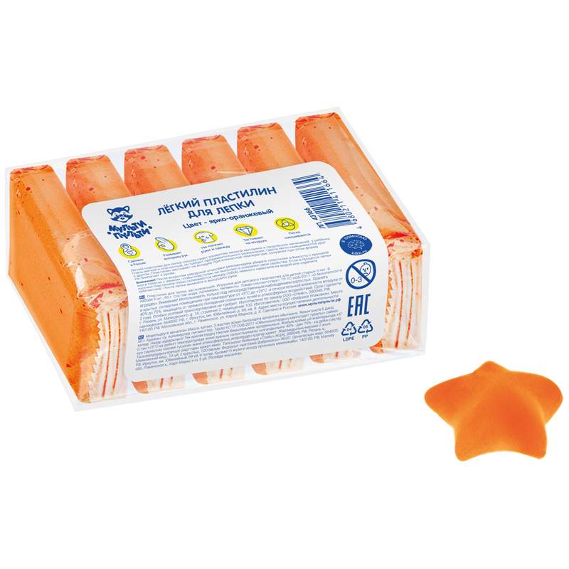 

Легкий пластилин Мульти-Пульти арт. 332898, 60 г., ярко-оранжевый, 3 шт.
