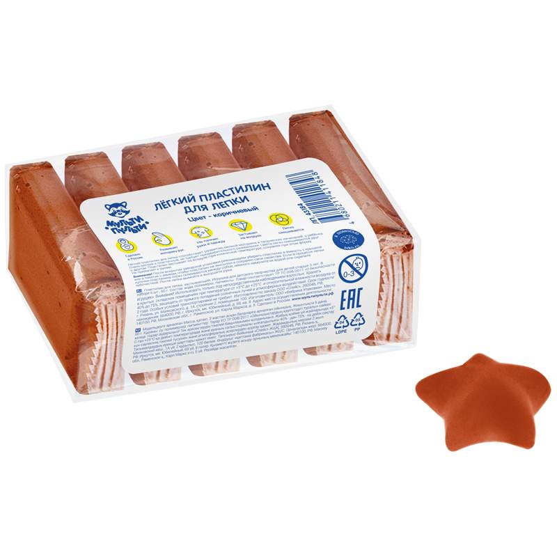 

Легкий пластилин Мульти-Пульти арт. 332907, 60 г., коричневый, 3 шт.