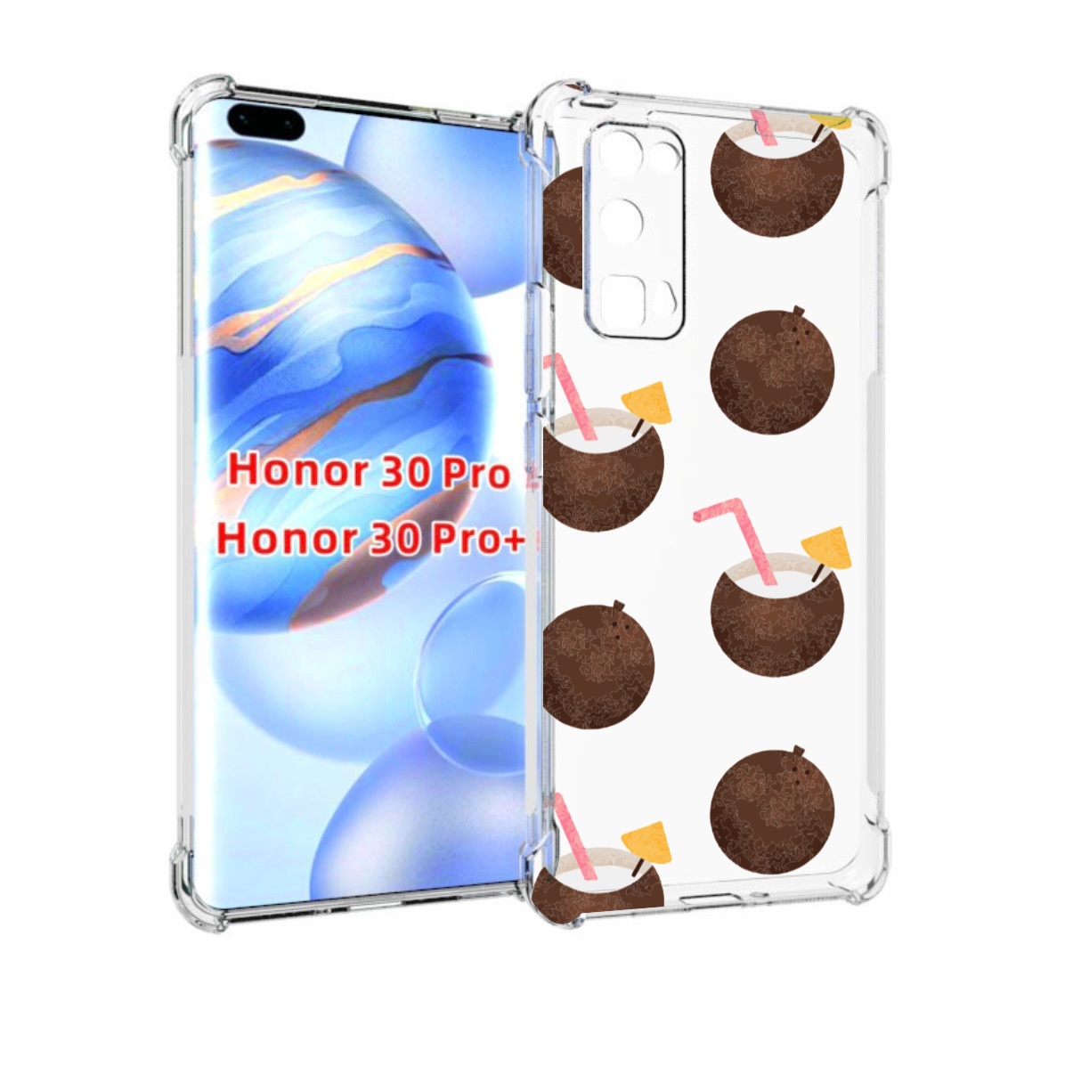 

Чехол бампер MyPads кокосики для Honor 30 Pro, Прозрачный, Tocco